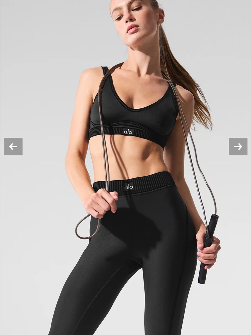 ALO Yoga Line Up Set High Waisted Leggings + Bra Black Sz S/M